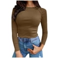thumbnail image 1 of Qertyioot Women's Fall Fashion Long Sleeve Stretch Slim Fitted Ribbed T-Shirt Blouse Solid Basic Tops, 1 of 5