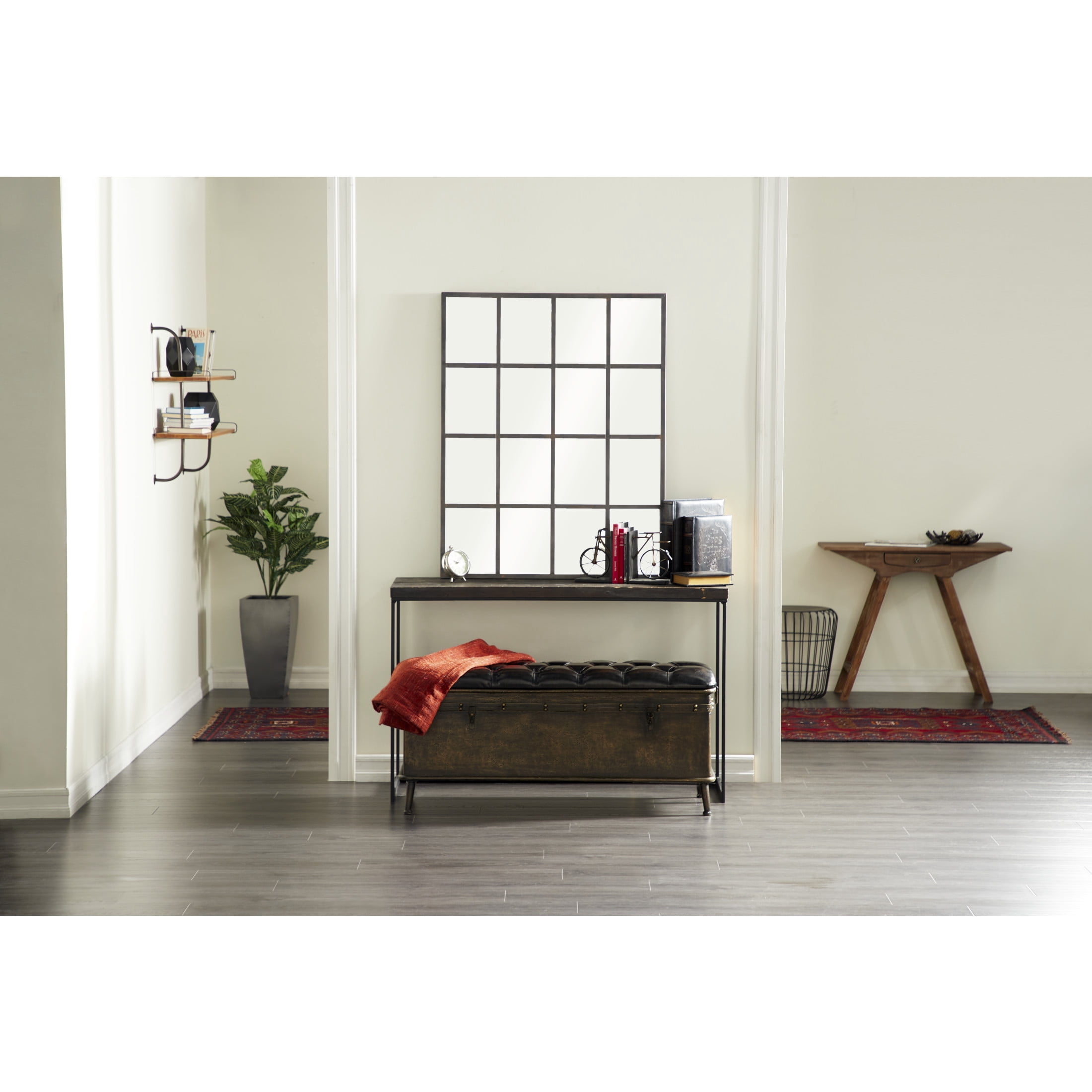 DecMode 35" x 45" Black Window Pane Inspired Wall Mirror