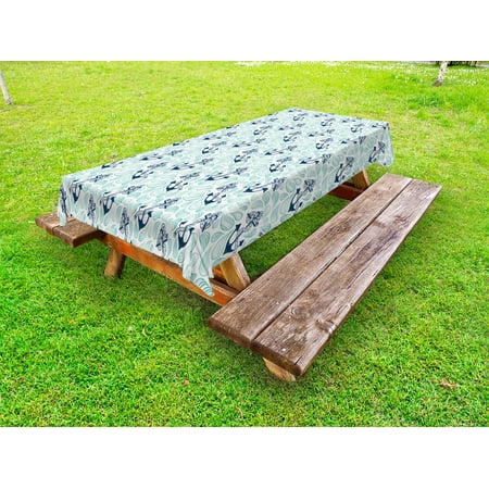 

Anchor Outdoor Tablecloth Abstract Water Droplets Anchors with Marine Rope Vintage Wavy Ocean Decorative Washable Fabric Picnic Tablecloth 58 X 120 Inches Mint Green Dark Blue White by Ambesonne