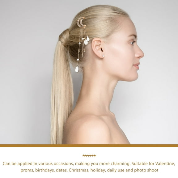 2Pcs Dangle Moon Hair Clips Rhinestone Tassel Bridal Hairpins Decorative