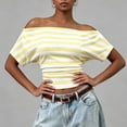 thumbnail image 7 of yillto Women off Shoudler Tops Striped Short Sleeve Shirts Casual Tunics Tees Ruched Slim Fashion Outfits, 7 of 7