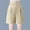 Khaki, variant on Women's Fashionable Solid Color Cotton Linen Shorts Elastic Waist Wide Leg Work Trouser Shorts Suit Shorts