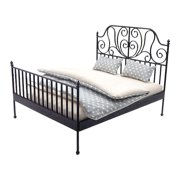 ROZYARD Vintage Iron Bed For 1/12 Scale Dollhouses Decoration Miniature Furniture Model