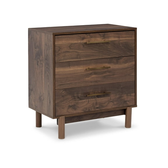 Signature Design by Ashley Calverson Mid-Century Modern 3 Drawer Chest of Drawers, Mocha Brown