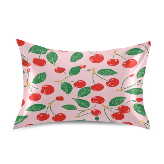 Satin Pillow Case Envelope Pillow Covers Standard Size Soft Pillow Cases for Bedroom, Red Cherry Printed