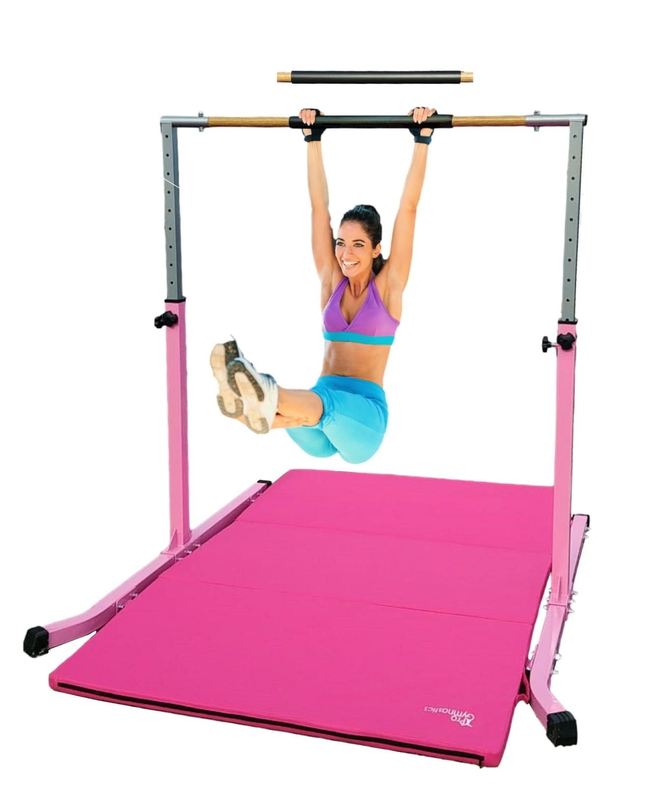 Gymnastics Kip Bar for Kids with 6'x'4 Tumble Mat, Adjustable Height 3