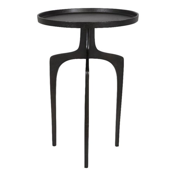 Bowery Hill Contemporary Aluminum Accent Table with Round Top in Dark Brown
