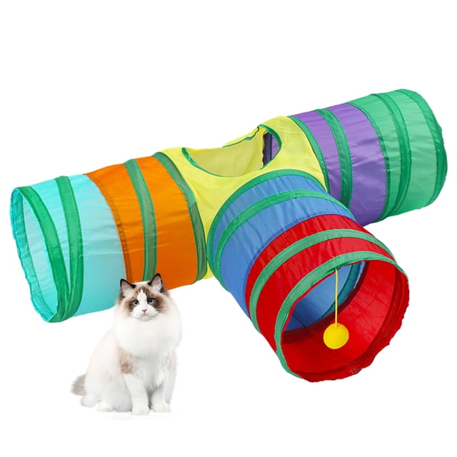 Túnel para gato, juguete plegable de 3 vías con bola para gato, cachorro, gatito, conejo