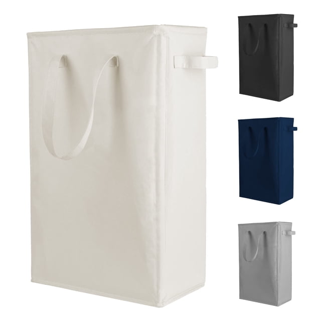 Odonata Cesto para la colada delgado con asas, cesto plegable para la colada, cesto fino para ropa sucia, bolsa estrecha para la colada, cesto plegable para la ropa sucia, 45 L (beige)