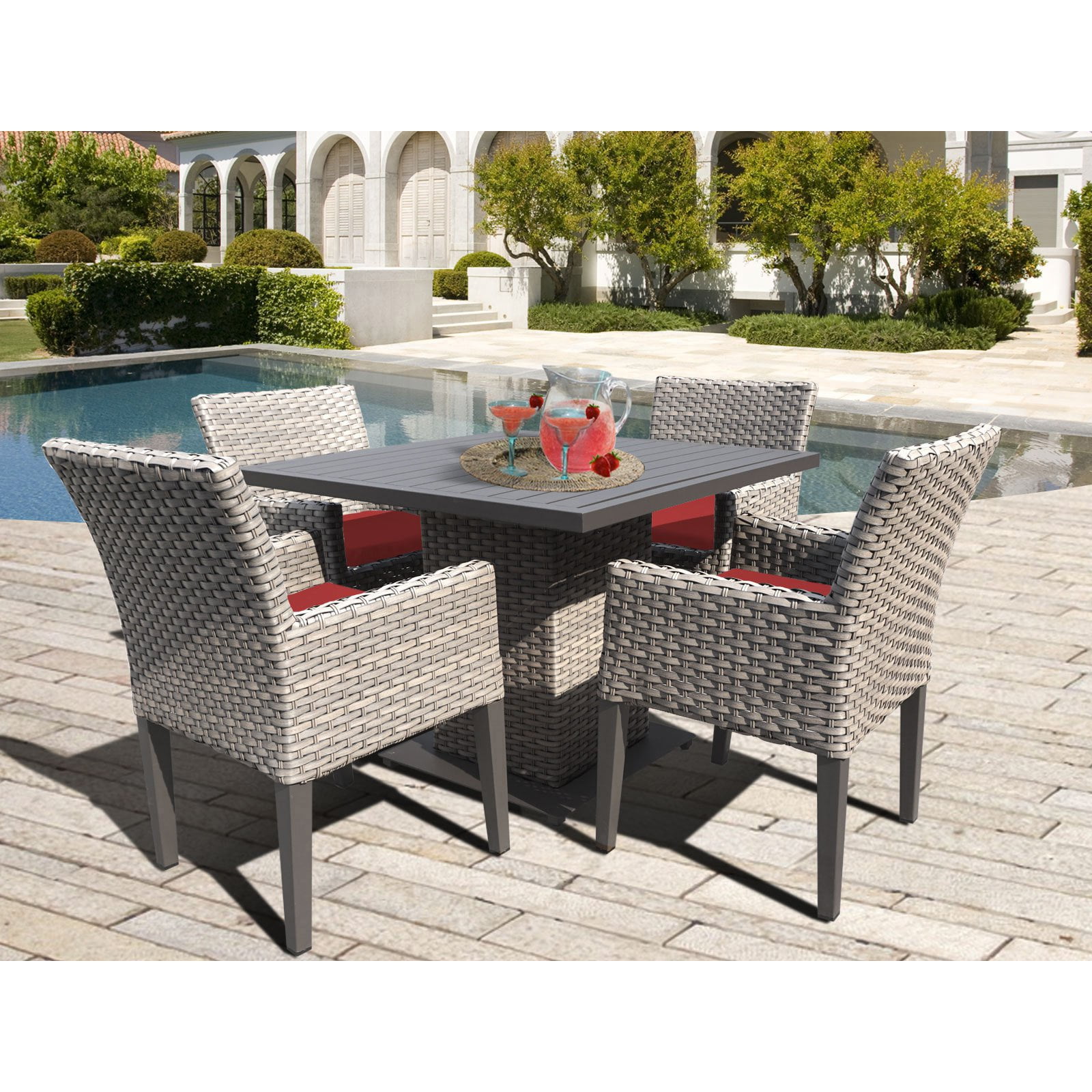 Tk Classics Oasis Wicker 5 Piece Outdoor Square Dining Table Set Tk Classics Oasis Wicker 5 Piece Outdoor Square Dining Table Set Com