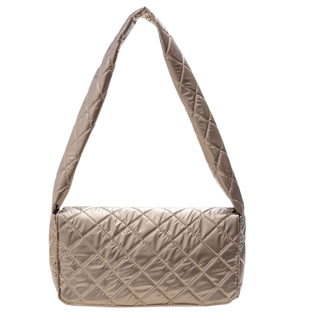 CHAMAIR Women Space Padded Nylon Armpit Bag Solid Color Quilted Bag  (Champagne)