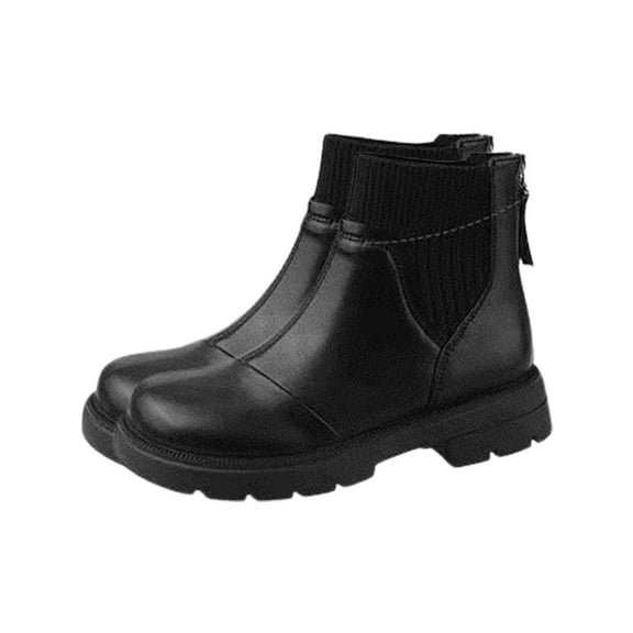 RUIYANQI Women's Square Toe Chelsea Boots Knit Cuff Slip-On Platform Sole PU Leather Material Fashion Winter Booties For Women Black Women Sandal