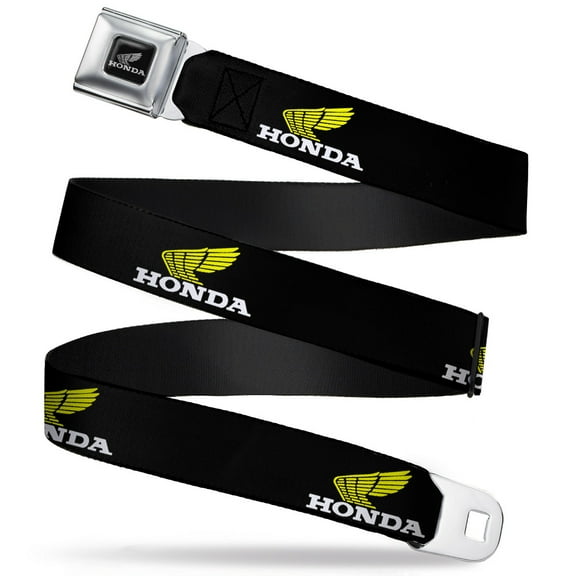 Honda Motorsports Belt, Seatbelt Buckle Belt, Honda Motorcycle Curved Logo Black Yellow White, 30 to 44 Inches