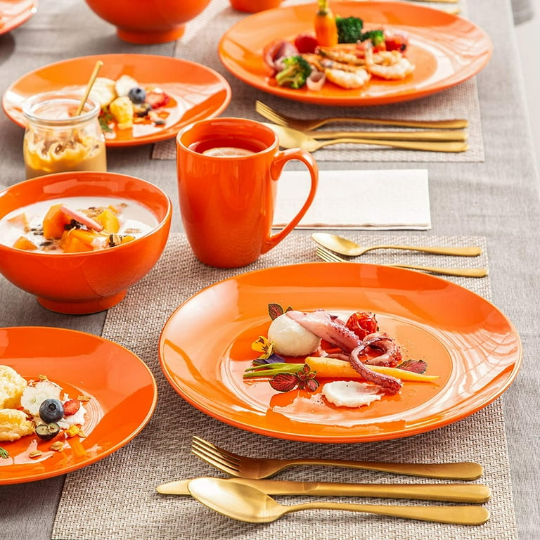 LOVECASA, Series Sweet, 32-Piece Porcelain Dinnerware Set, Orange