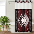 thumbnail image 3 of Red Black No Hook Shower Curtain Waterproof, Bathroom Curtains with Snap in Liners and See Through Top Window, Southwest Geometric Aztec Farmhouse Tribal Hotel Style Bathtub Curtains Shower 36"Wx78"L, 3 of 8