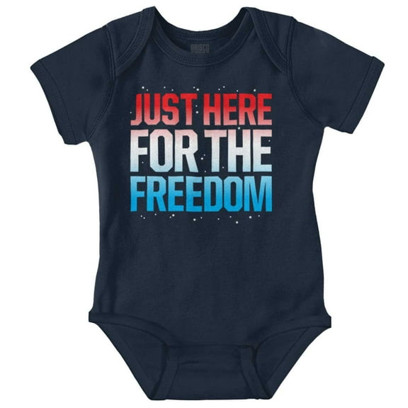 Patriotic Just Here For The Freedom Romper Boys or Girls Infant Baby Brisco Brands NB
