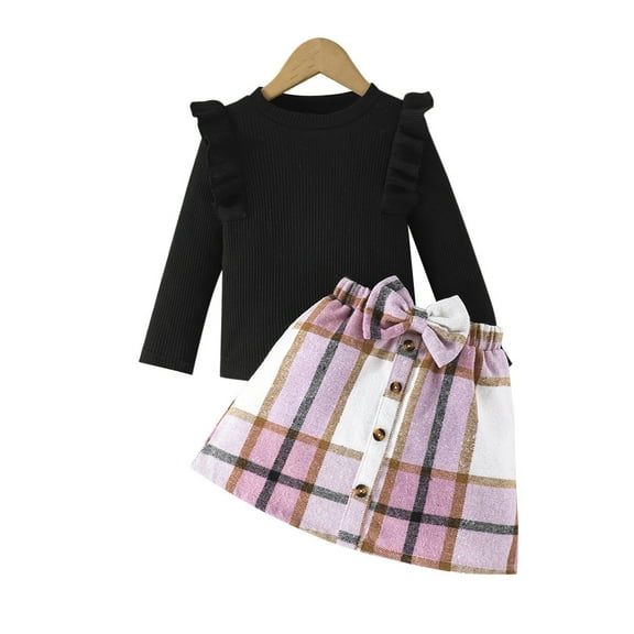 Gyratedream Toddler Baby Girl Fall Winter Clothes Solid Knit Ruffle Pullover Tops Skirts Outfits 4-7T ﻿