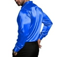 thumbnail image 3 of OGLCCG Mens Silk Satin Dress Shirts Shiny Long Sleeve Button Down Shirt Formal Casual Party Prom Wedding Shirt with Chest Pocket,M,Blue, 3 of 6