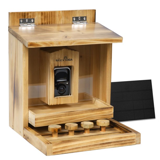 Comedero para ardillas MIXXIDEA de madera con cámara de vídeo 2K HD+