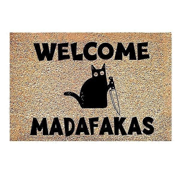 Dark Cat Welcome Madafakas Full Print Doormat Funny Doormat Home Decor Kitchen Bathroom Decor BlackBrown