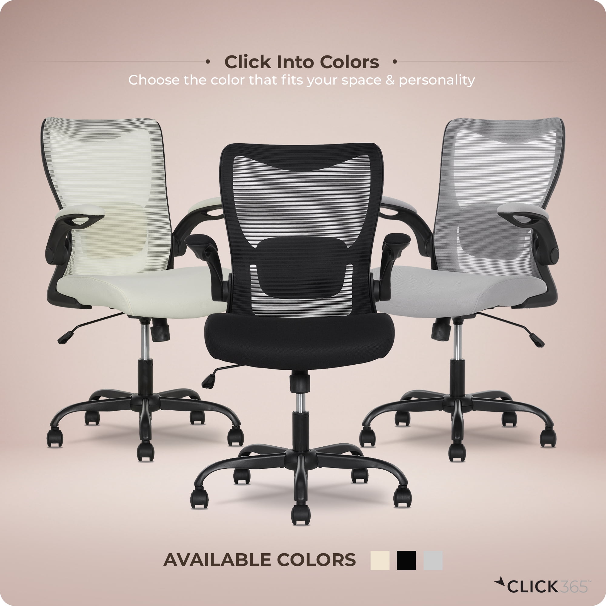 Click365 Adult Mesh High Back Indoor Commercial Ergonomic and Adjustable Lumbar Support Office Chairs, Hardware Kit, Beige