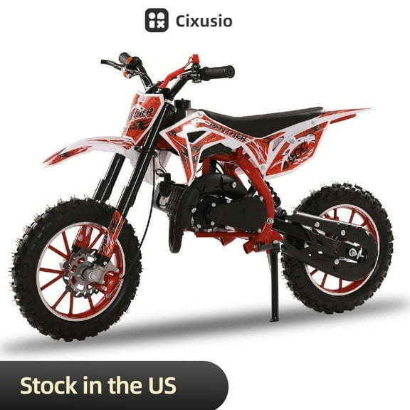 Cixusio 2-Stroke Kids Dirt Bike 49cc Gasoline Motocross Pocket Motorbike Off Road Mini Motorcycle with Front Rear Disc Brakes Racing Max Speed 40KM/H Red