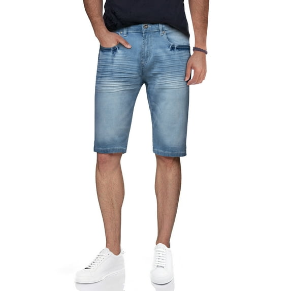 Men's Flex Stretch Slim Skinny Fit Casual Denim Jeans Shorts, Light Blue Wash (White Stitch), Size 36