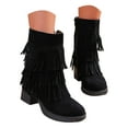 thumbnail image 3 of YLYL Womens Ankle Fringe Boots Round Toe Wide Calf Flat Tassel Casual Hidden Wedge Heels Boots for Winter, 3 of 9
