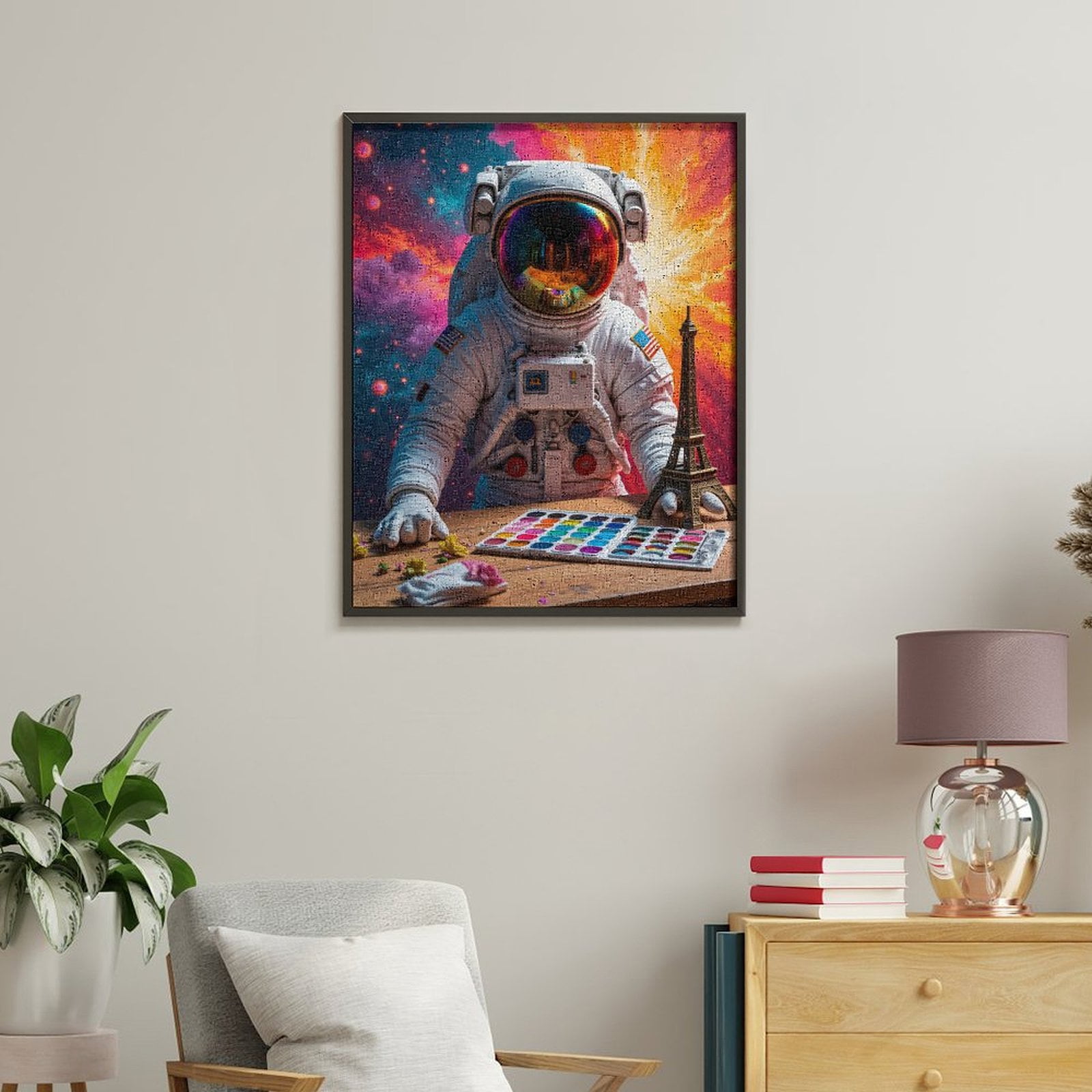 Paint By Numbers Kit for Adults Beginner - Astronaut Art Cosmos Eiffel Colors DIY Canvas Painting Kits for Adults, Frameless Paint By Number for Adults for Home Wall Decor 16x20 Inch