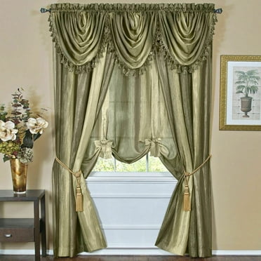 Royal Ombre Crushed Semi Sheer Complete 6 Pc. Window Curtain & Valance Set - Sage
