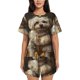 thumbnail image 1 of Fotbe Regal Dog In Royal Attire Conjunto de Pijama Estampado para Mujer, 2 Piezas, Ropa de Dormir con Camiseta de Manga Corta y Shorts Suaves-Small, 1 of 6