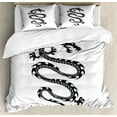 thumbnail image 1 of Japanese Dragon Duvet Cover Set King Size, Black Silhouette Tribal Design Fantastic Medieval Serpent with Claws, Decorative 3 Piece Bedding Set with 2 Pillow Shams, Black White Grey, by Ambesonne, 1 of 3