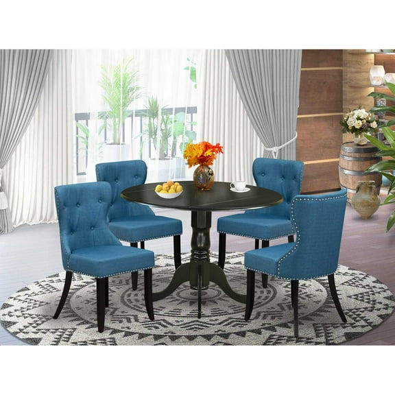 East West Furniture DLSI5-BLK-21 Dublin Dining Set - Black & Mineral Blue, Set of 4