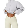 thumbnail image 4 of Women's Full Zip Fleece Short Jacket Warm Winter Long Sleeve Stand Collar Sherpa Crop Coat, 4 of 5