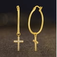 thumbnail image 3 of Lesa Michele White Cubic Zirconia Cross Dangle Hinge Hoop Earrings in Yellow Gold Plated Sterling Silver for Women, 3 of 5