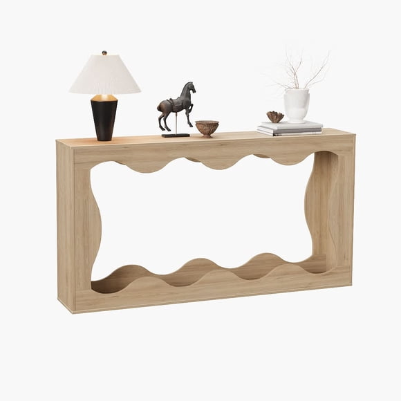 Qinaqin 63-Inch Farmhouse Natural Console Mesa con 2-Tier Almacenamiento para Narrow Entryway y Sofá