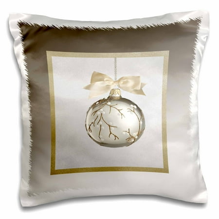 White Gold Pillow 3dRose Christmas Ornament White Berry Vine with Bow, Gold and Silver, Pillow Case, 16 by 16-inch ()