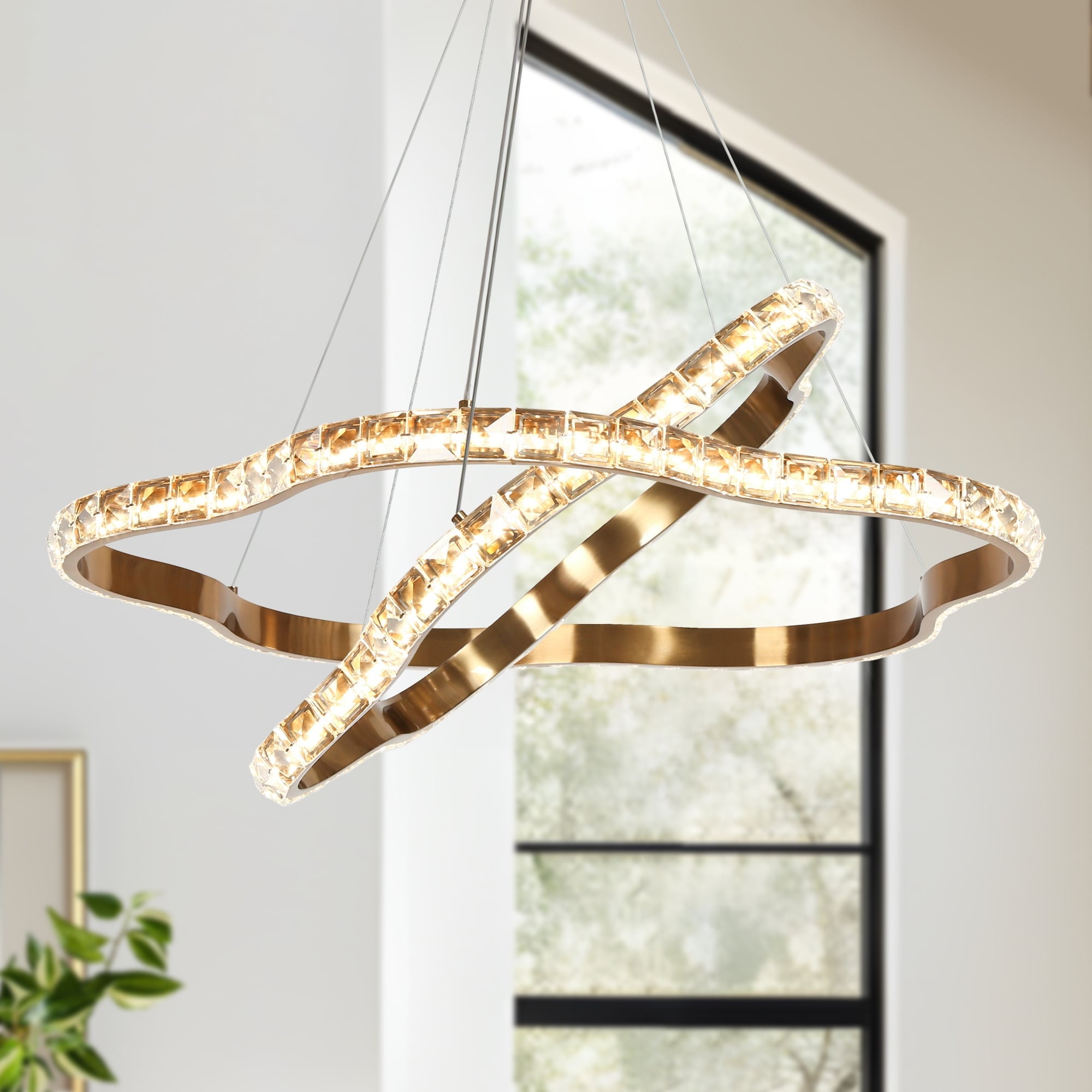 LNC Deslumbrante 2-Lights 25.6"Modern Luxury Tiered Integrated LED Crystal Chandelier, Polished Gold