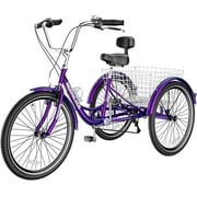 Slsy 16 inch Tricycle Trikes for Beginner Riders, Small Tricycle Single Speed 3 Wheel Bikes, Low Step Through Three-Wheeled Bicycles with Rear Basket