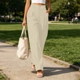 thumbnail image 5 of cocolona Womens Casual High Waist Pleated Dress Pants Elastic Waist Straight Wide Leg Commute Work Pants with Pockets, 5 of 5
