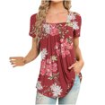 thumbnail image 1 of Blusa con estampado de manga corta y cuello cuadrado informal cómoda a la moda para mujer OAVQHLG3B Store  lin121212, 1 of 4