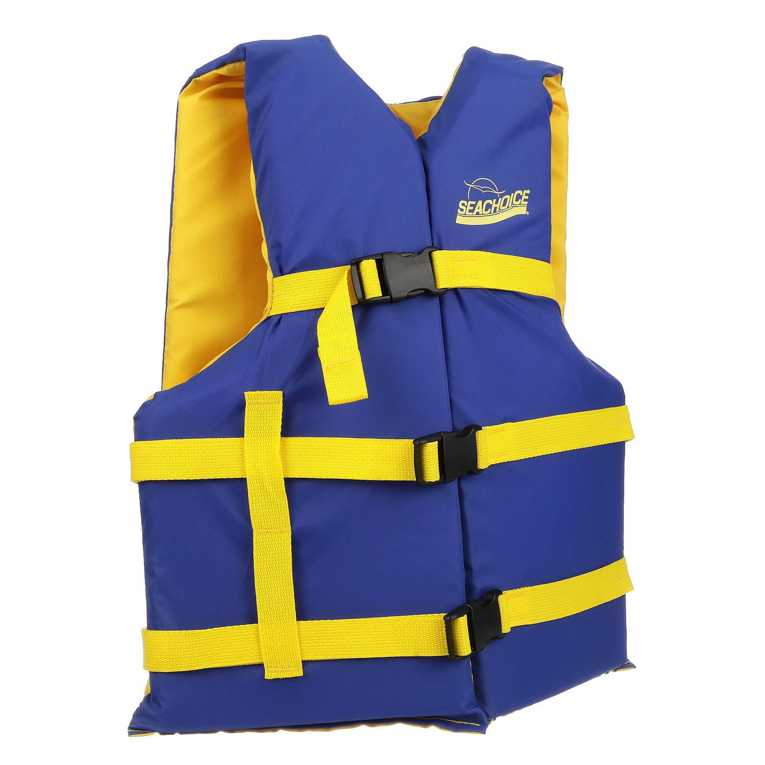 Seachoice Level 70 Life Jacket, Adjustable Boat Vest, Blue/Yellow, Universal Adult, Over 90 Lbs.