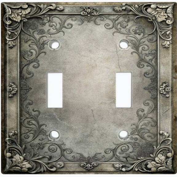 Metal Light Switch Wall Plate Outlet Cover (Printed Image of Floral and Baroque-Style Frame - Double Toggle)