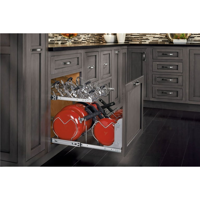 VEVOR Pan and Pot Rack Expandable Pull Out Under Cabinet Organizer Cookie Sheet Baking Pans Tray Organization Adjustable Wire Dividers Steel Lid