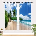 thumbnail image 2 of Beach Curtains W27.5 x L39 Inch Grommet Tropical Coastal Island Palm Trees Summer Ocean Waves Pattern Waterproof Fabric Window Drapes for Bedroom Kitchen Bathroom Window Small Closet 2 Panels, 2 of 5