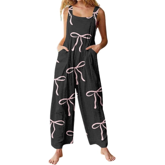 Womens 2025 Printed Pocket Jumpsuit, Sleeveless Regular Fit with Stylish Pattern, Versatile for Casual/Formal Occasions