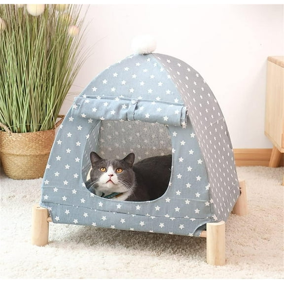 TOPCHANCES Wooden Frame Elevated Dog Cat Pet Bed with Removable Canopy Tent, Portable Dog Cat Tent for Outdoor & Indoor Use