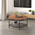 Round Coffee Table Rustic Wood Surface Top & Sturdy Metal Legs