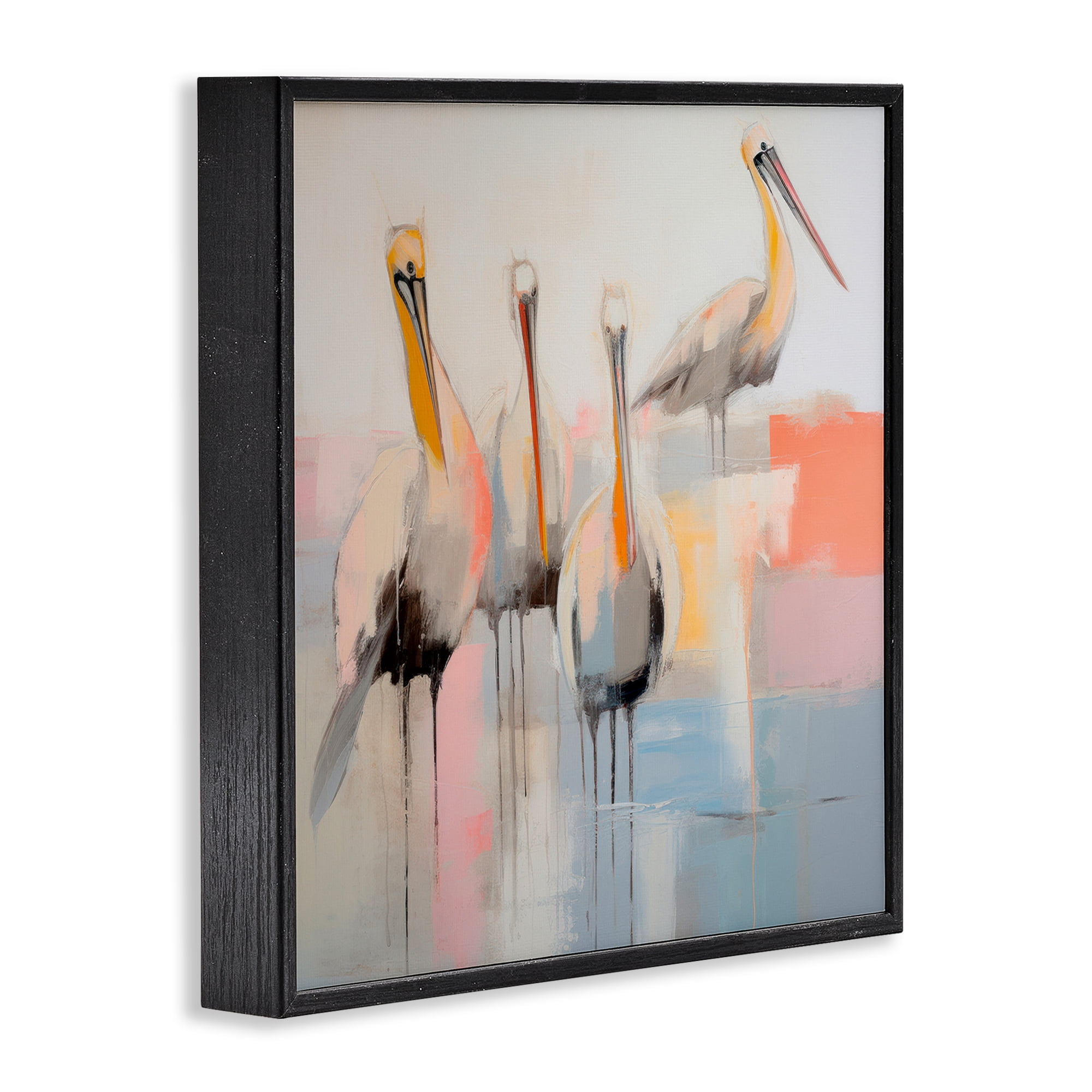 Stupell Industries Abstract Pelicans Scene Animals & Insects Painting Black Framed Art Print Wall Art, 12 x 12