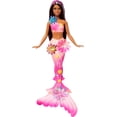 thumbnail image 1 of Muñeca de juguete Barbie con forma de sirena mágica con flores florecientes, 1 of 6